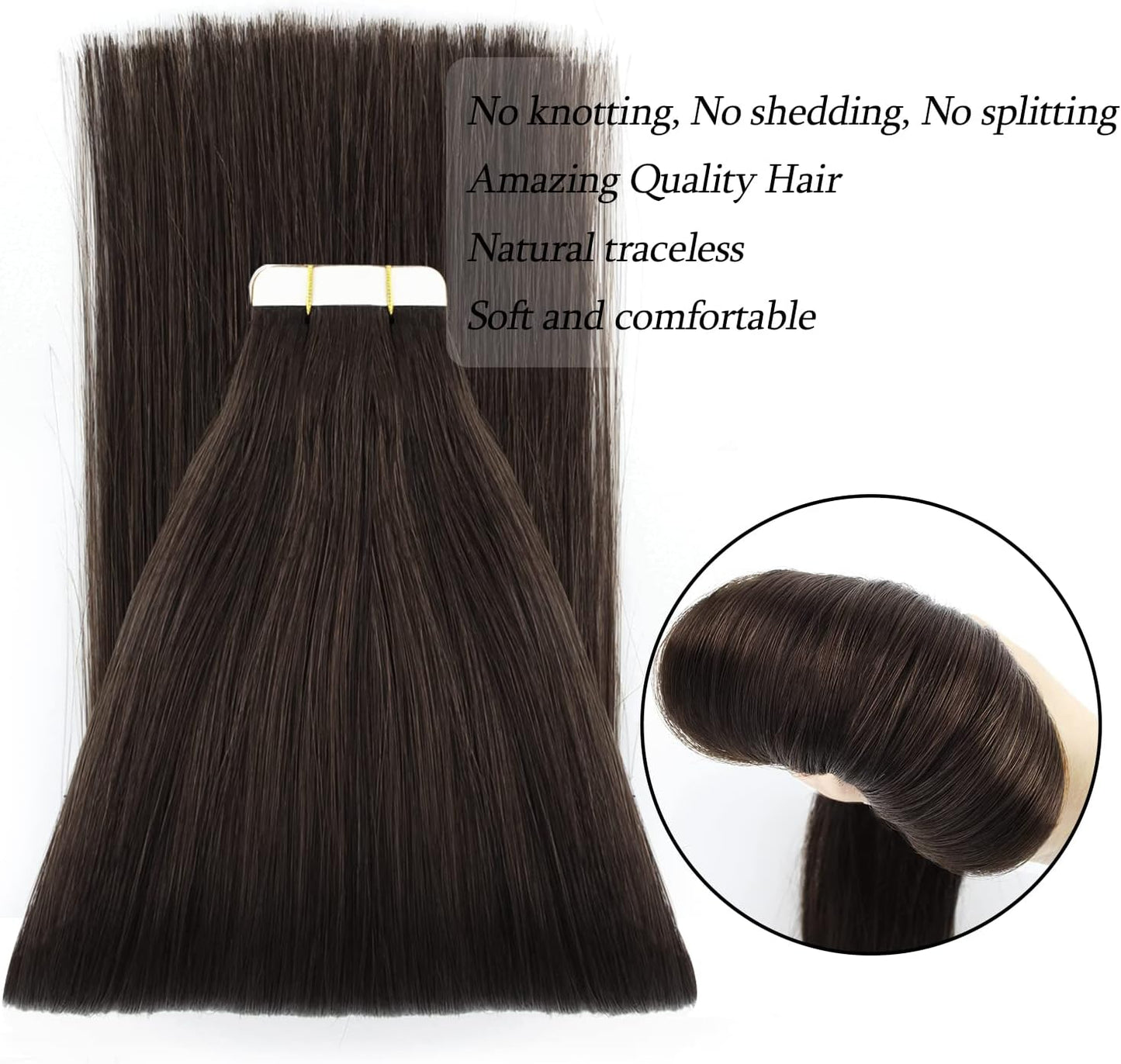 Semi-Permanent Tape Attached Real Remi-Remy Human Tape in Hair Extension 50G-20Pcs Invisible Seamless Reusable Glue in Skin Weft off Black Color 1B 18 Inch