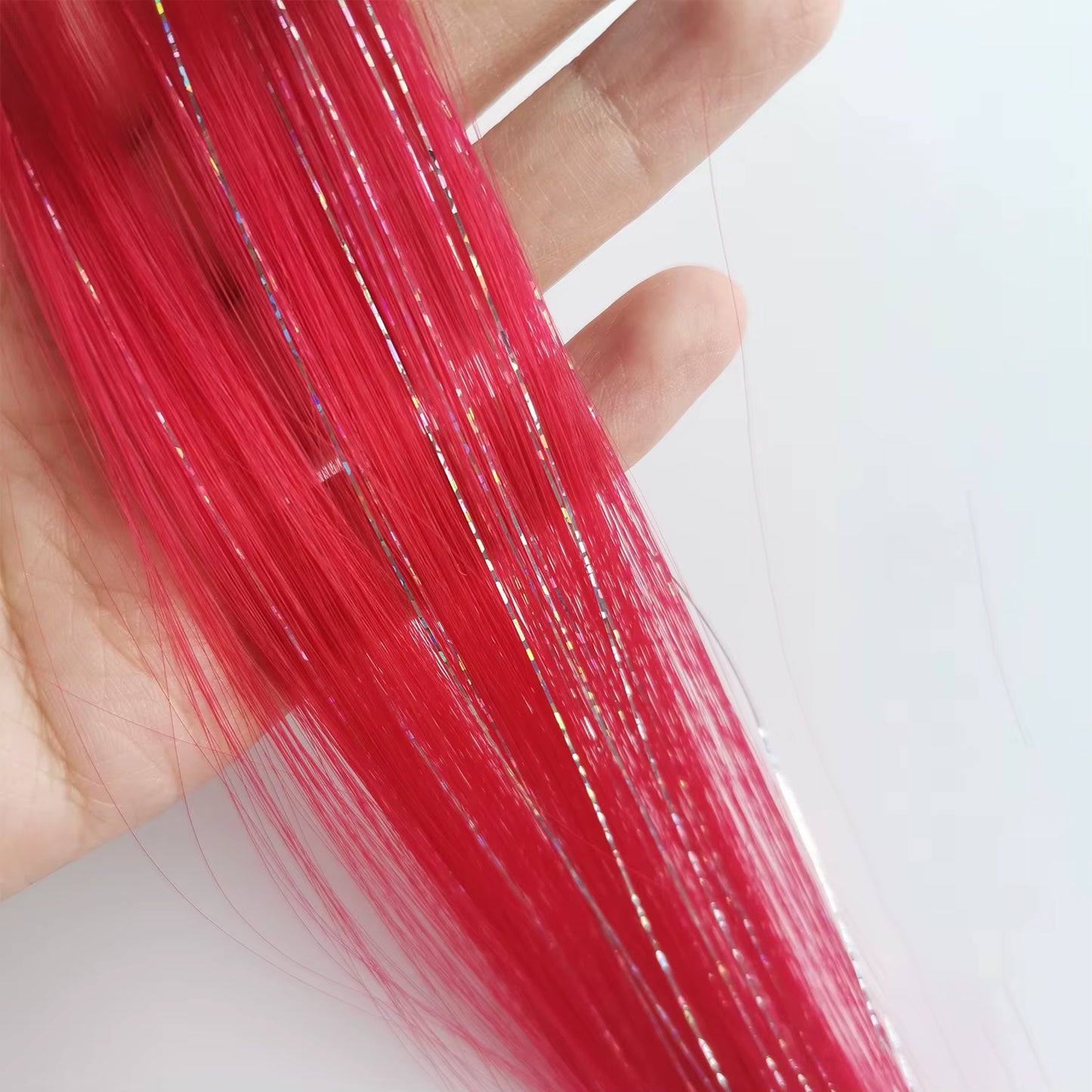 Clip in Colored Hair Extensions Mixed Silver Tinsels Synthetic Rainbow Hairpiece Holiday Party Highlights for Women Girls