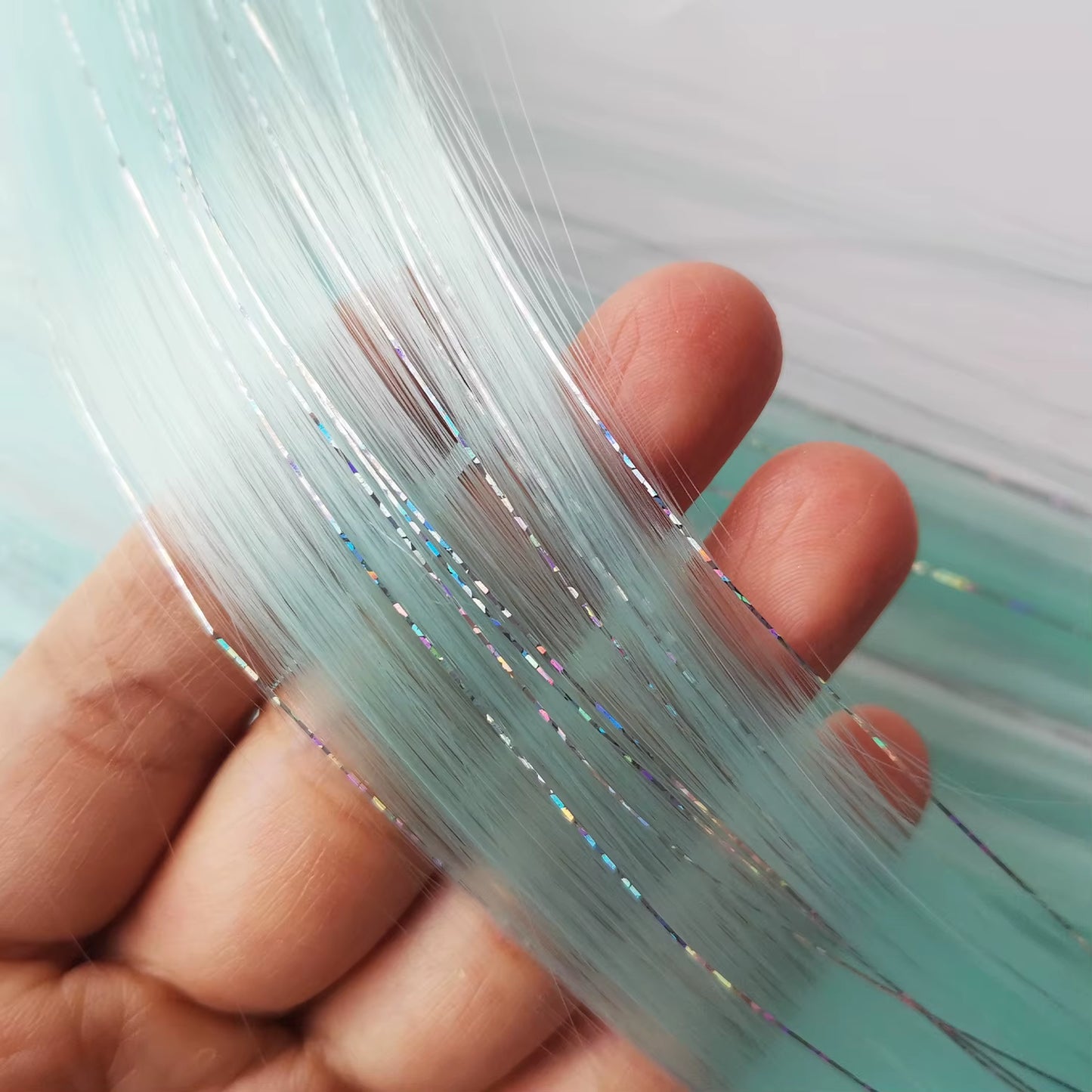 Clip in Colored Hair Extensions Mixed Silver Tinsels Synthetic Rainbow Hairpiece Holiday Party Highlights for Women Girls