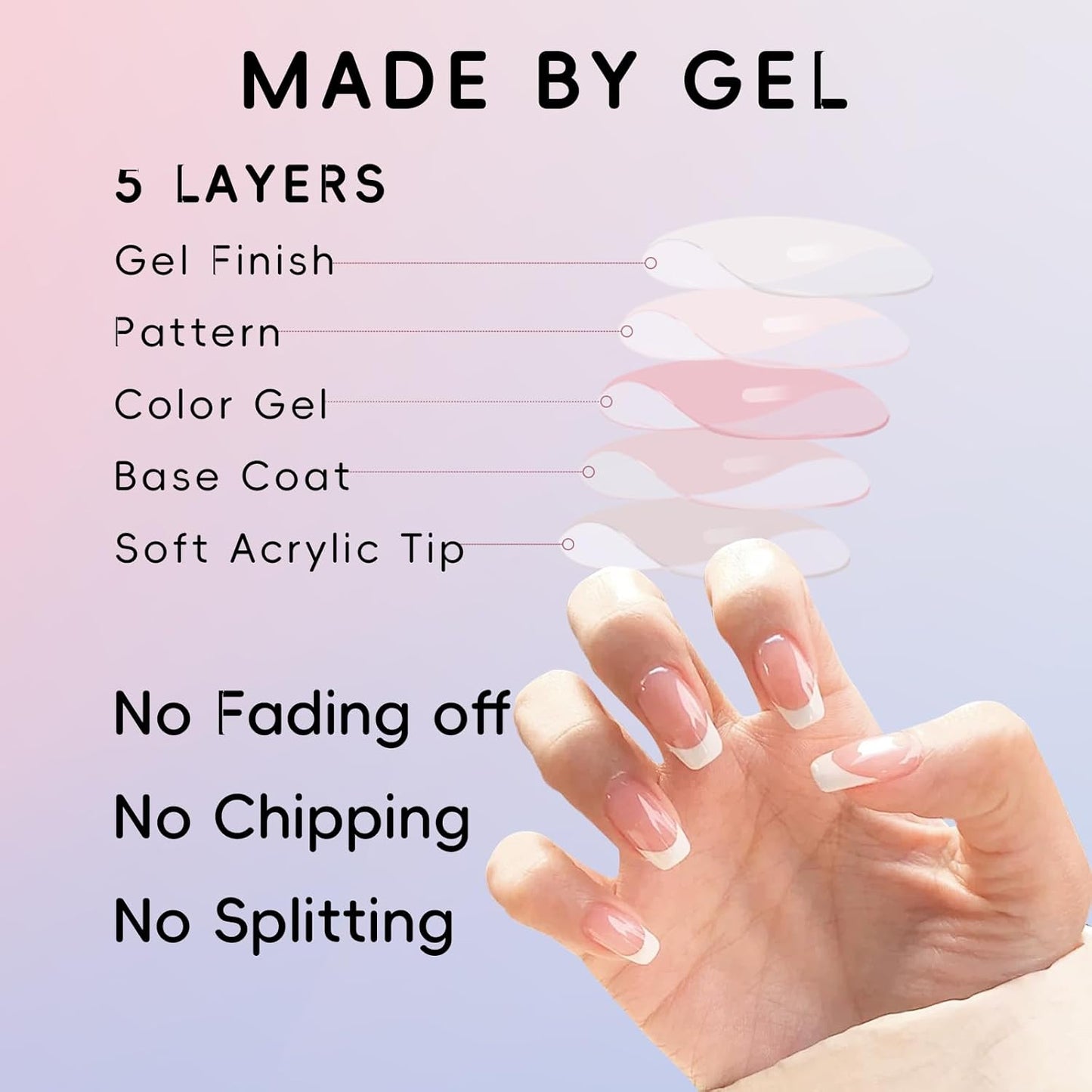 Short Press on Nails, Natural Fake Nails Frech Tip Press on Nails Glue on Nails Kit with 2 Adhesive Tab, Nail File, Cuticle Stick and Prep Pad, 24 Nails