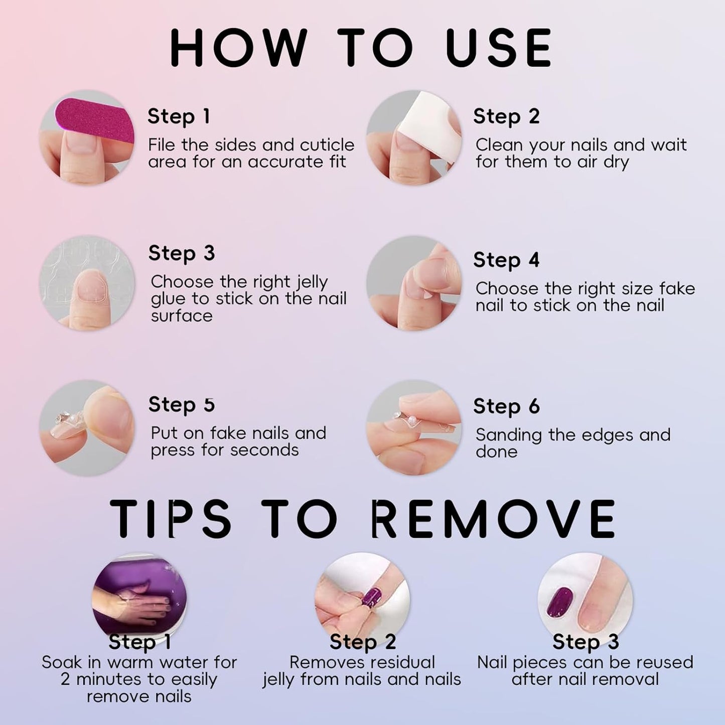 Short Press on Nails, Natural Fake Nails Frech Tip Press on Nails Glue on Nails Kit with 2 Adhesive Tab, Nail File, Cuticle Stick and Prep Pad, 24 Nails