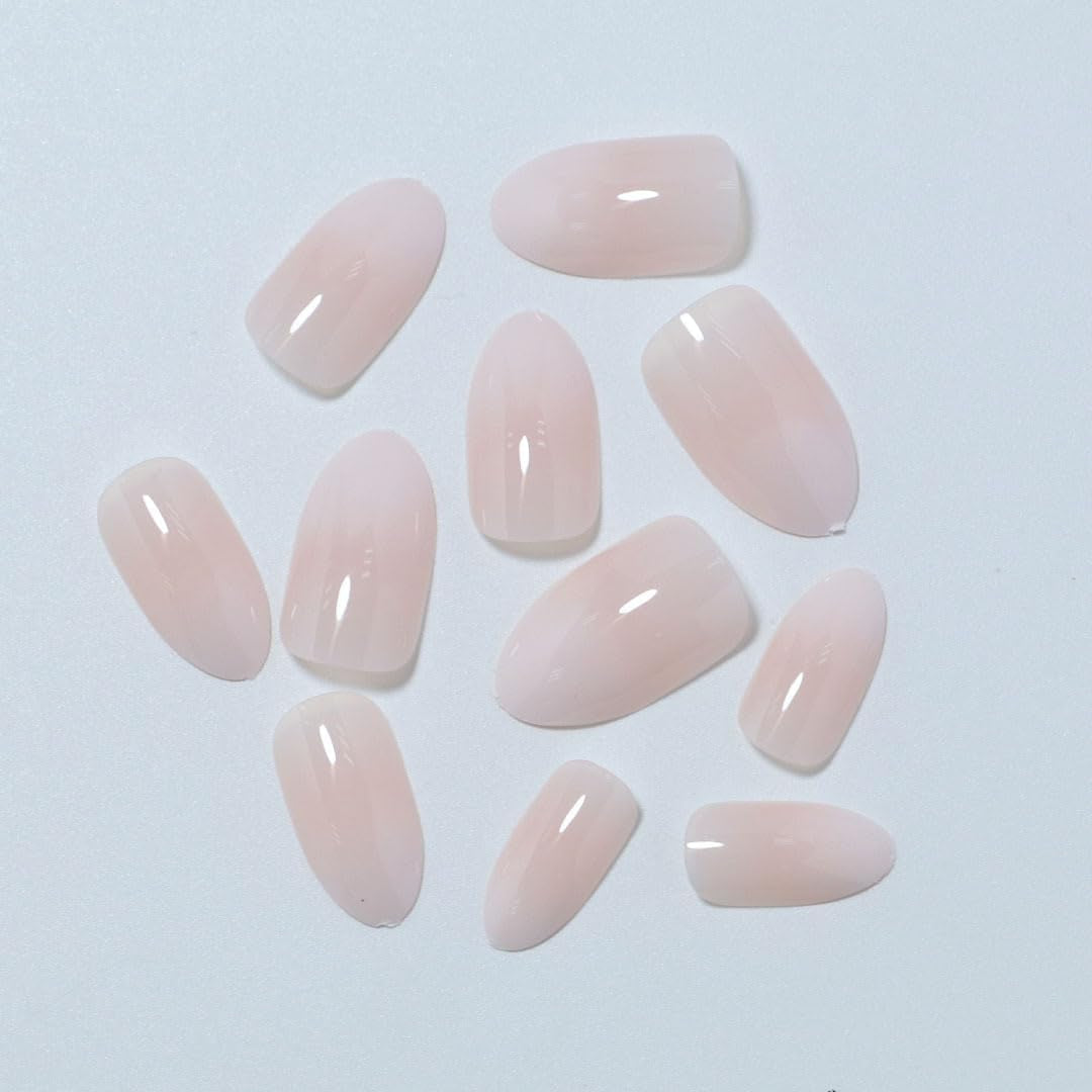 French Press on Nails - Pink Press on Nails Short Almond Nail Tips, Christmas Stocking Stuffers Gitfs for Women 24 Pcs Stick on Nails with Nail Glue, Supremely Fit & Natural Reusable Nails in 12 Sizes