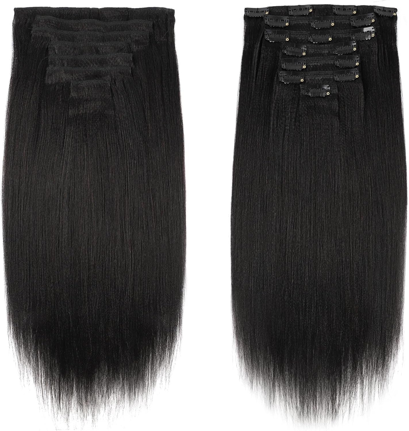 Clip in Human Hair Extensions Yaki Straight Style Natural Color 100% Remy Unprocessed Soft Clip on Extensions for Black Women 7 Pieces/Set 120 Grams YS 16 Inch