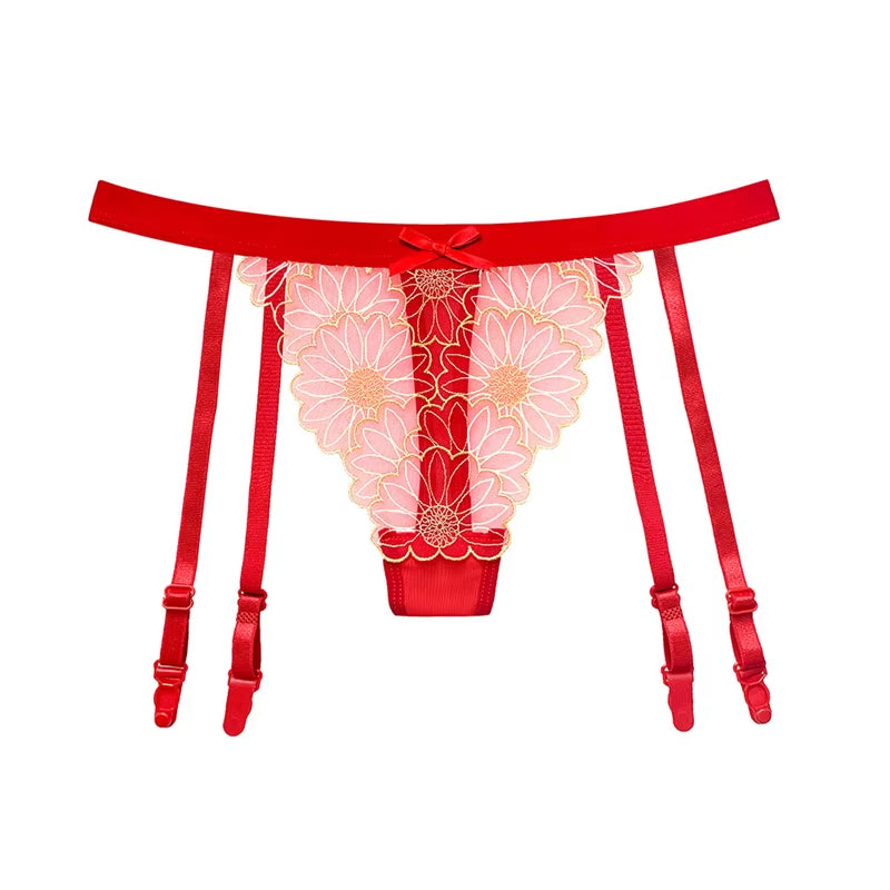 Women Sexy Lace Transparent Garters Belt Seamless Intimate Underwear Pearl Massage Panties with Suspender Belt for Stockings