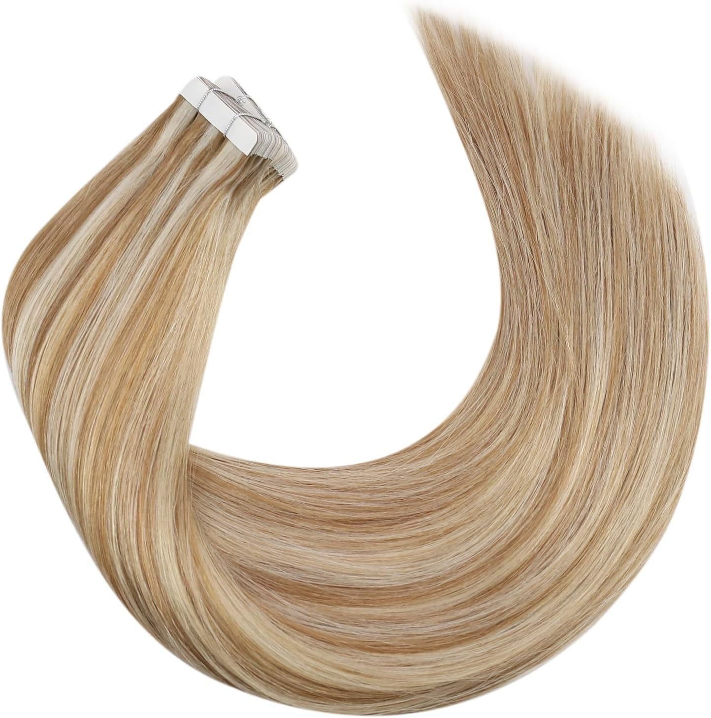 Blonde Tape in Hair Extensions Human Hair Blonde Highlights Hair Extensions for Women Tape Ins Medium Brown with Honey Blonde Invisible Tape Weft Hair Extensions 18 Inch 50G/20Pcs