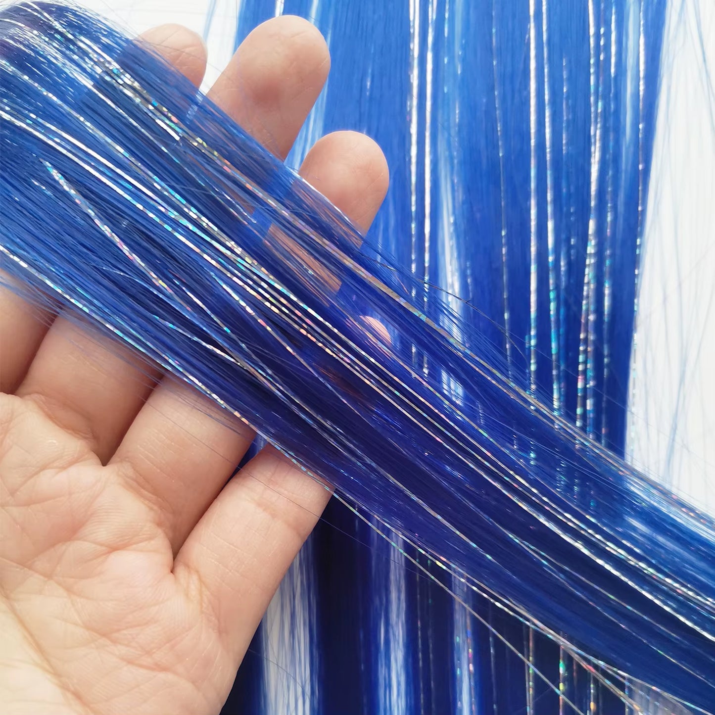 Clip in Colored Hair Extensions Mixed Silver Tinsels Synthetic Rainbow Hairpiece Holiday Party Highlights for Women Girls