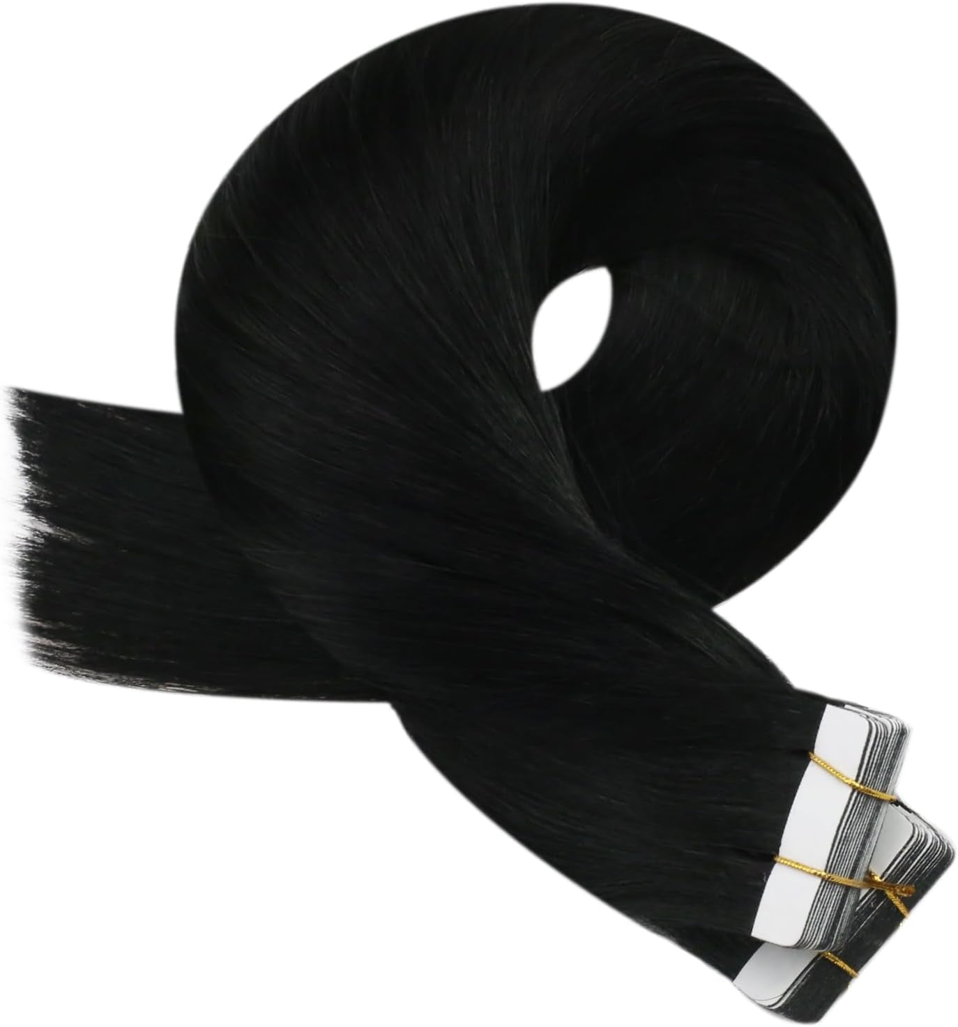 Jet Black Tape in Hair Extensions Human Hair 20Inch Glam Seamless Tape in Extensions Remy Human Hair 20Pieces/50Grams Thin Track Invisible Tape in Human Hair Extensions