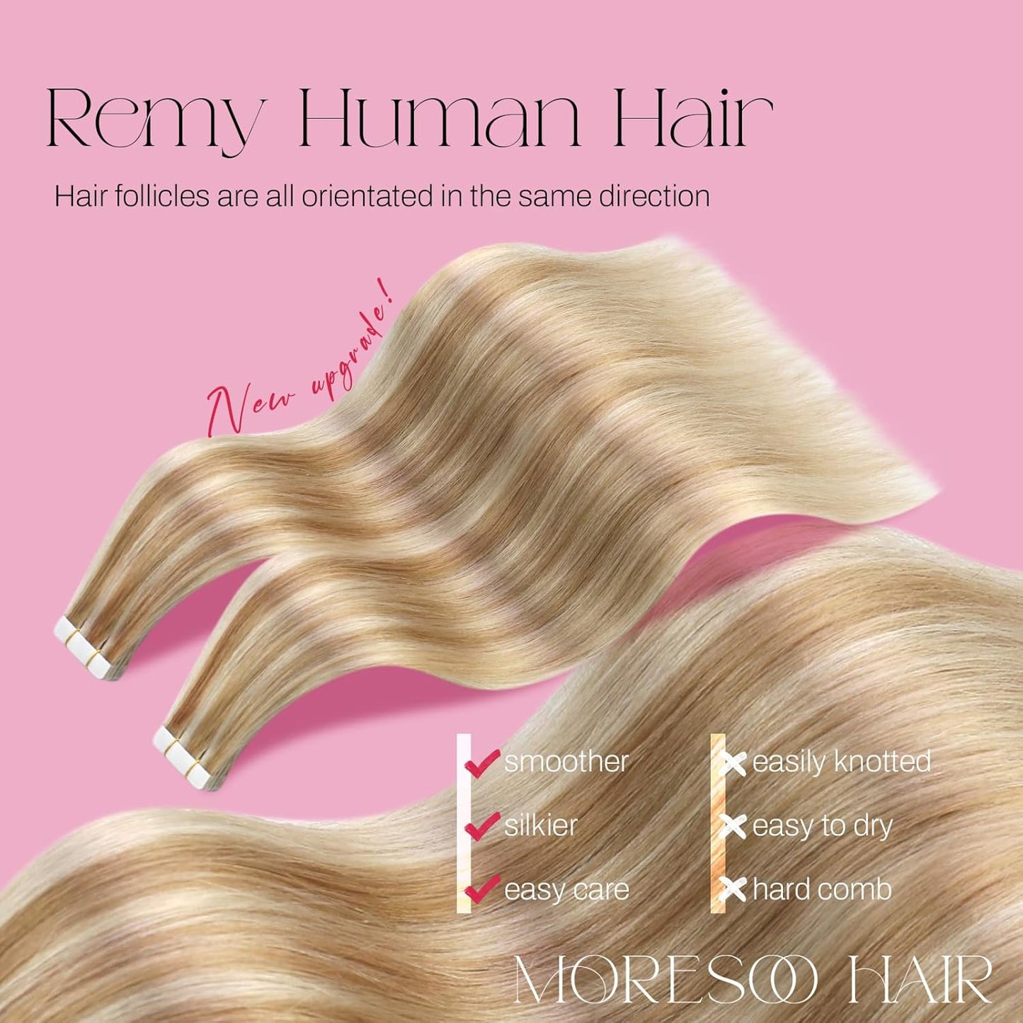 Blonde Tape in Hair Extensions Human Hair Blonde Highlights Hair Extensions for Women Tape Ins Medium Brown with Honey Blonde Invisible Tape Weft Hair Extensions 18 Inch 50G/20Pcs