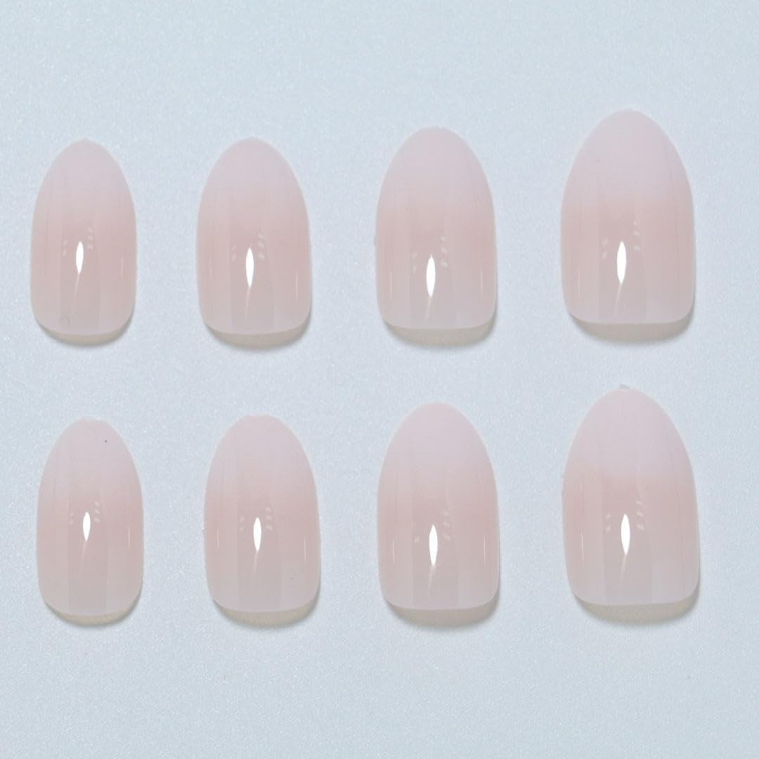French Press on Nails - Pink Press on Nails Short Almond Nail Tips, Christmas Stocking Stuffers Gitfs for Women 24 Pcs Stick on Nails with Nail Glue, Supremely Fit & Natural Reusable Nails in 12 Sizes