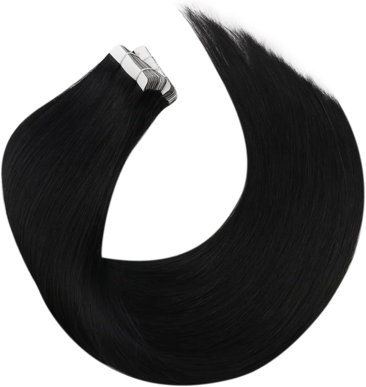 Jet Black Tape in Hair Extensions Human Hair 20Inch Glam Seamless Tape in Extensions Remy Human Hair 20Pieces/50Grams Thin Track Invisible Tape in Human Hair Extensions