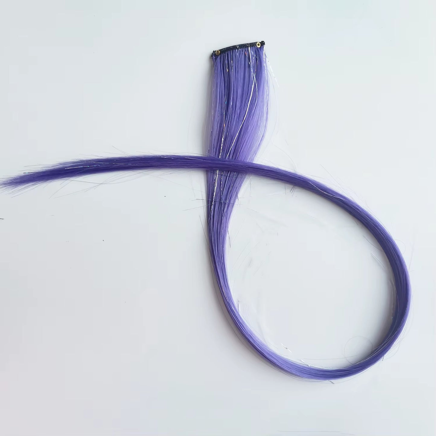 Clip in Colored Hair Extensions Mixed Silver Tinsels Synthetic Rainbow Hairpiece Holiday Party Highlights for Women Girls