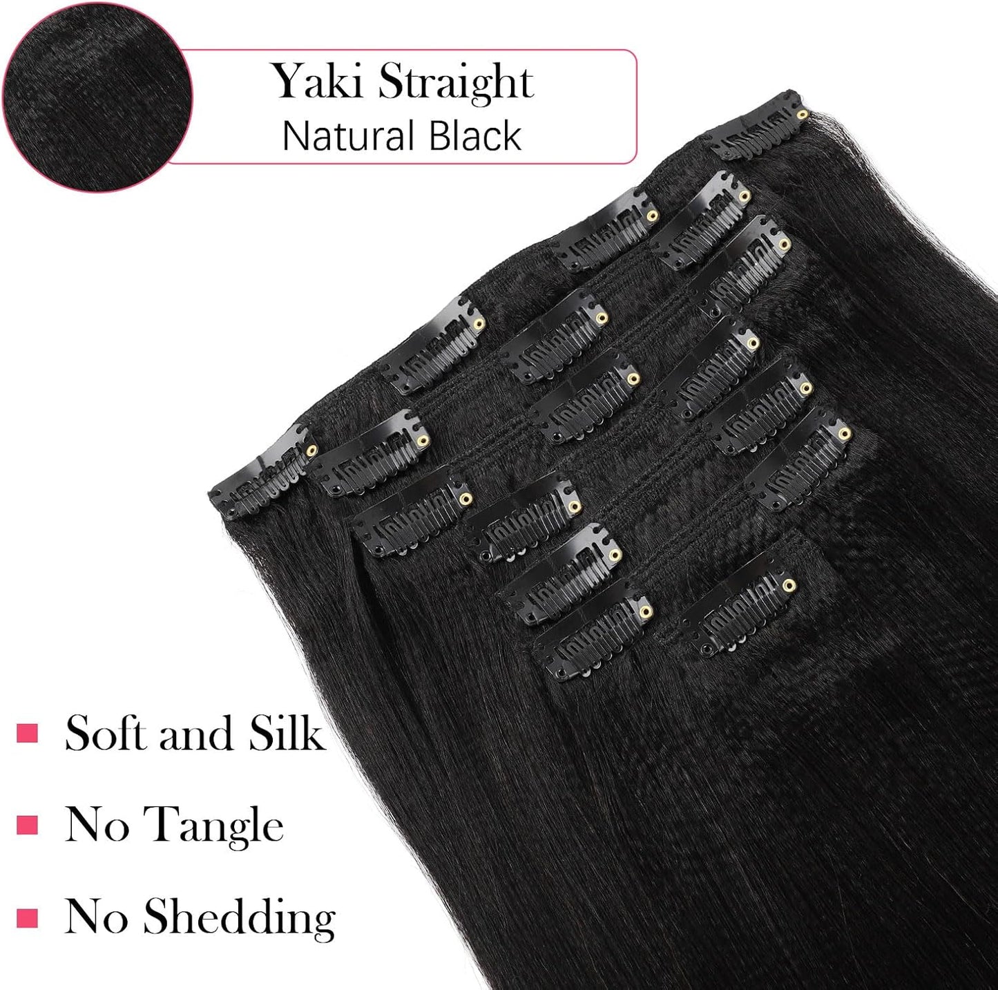 Clip in Human Hair Extensions Yaki Straight Style Natural Color 100% Remy Unprocessed Soft Clip on Extensions for Black Women 7 Pieces/Set 120 Grams YS 16 Inch