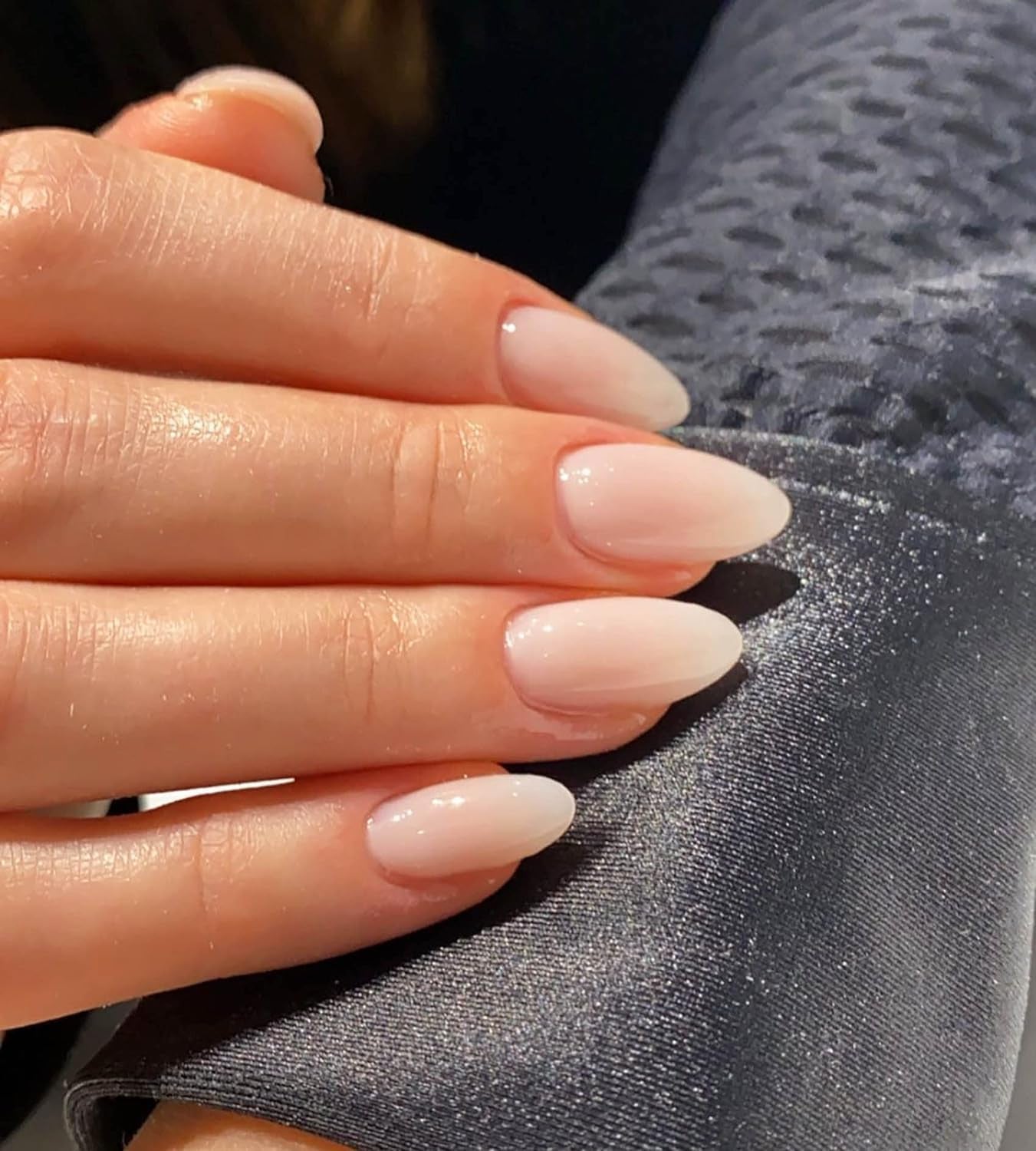 French Press on Nails - Pink Press on Nails Short Almond Nail Tips, Christmas Stocking Stuffers Gitfs for Women 24 Pcs Stick on Nails with Nail Glue, Supremely Fit & Natural Reusable Nails in 12 Sizes