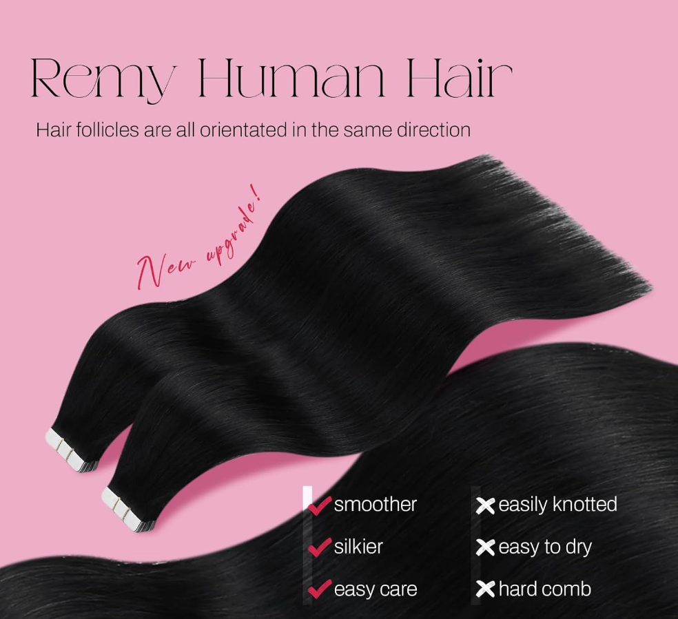 Jet Black Tape in Remy Human Hair 20Inch Seamless 20Pieces/50Grams - Pure Finesse