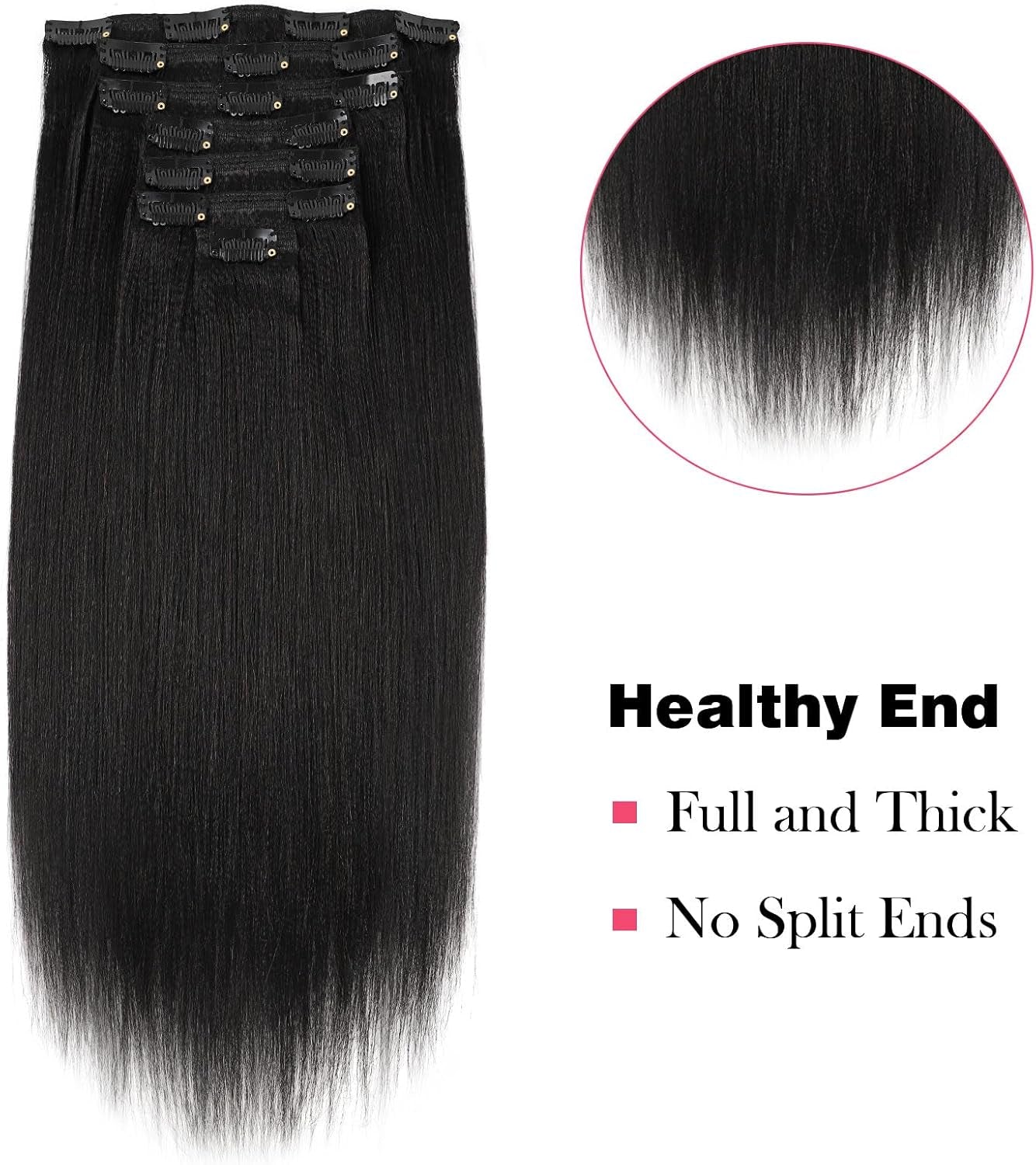 Clip in Human Hair Extensions Yaki Straight Style Natural Color 100% Remy Unprocessed Soft Clip on Extensions for Black Women 7 Pieces/Set 120 Grams YS 16 Inch