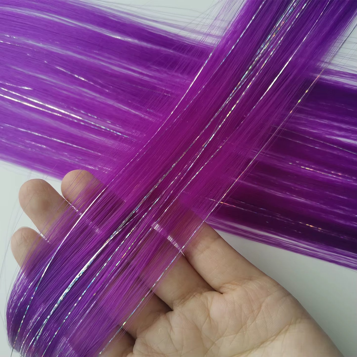 Clip in Colored Hair Extensions Mixed Silver Tinsels Synthetic Rainbow Hairpiece Holiday Party Highlights for Women Girls