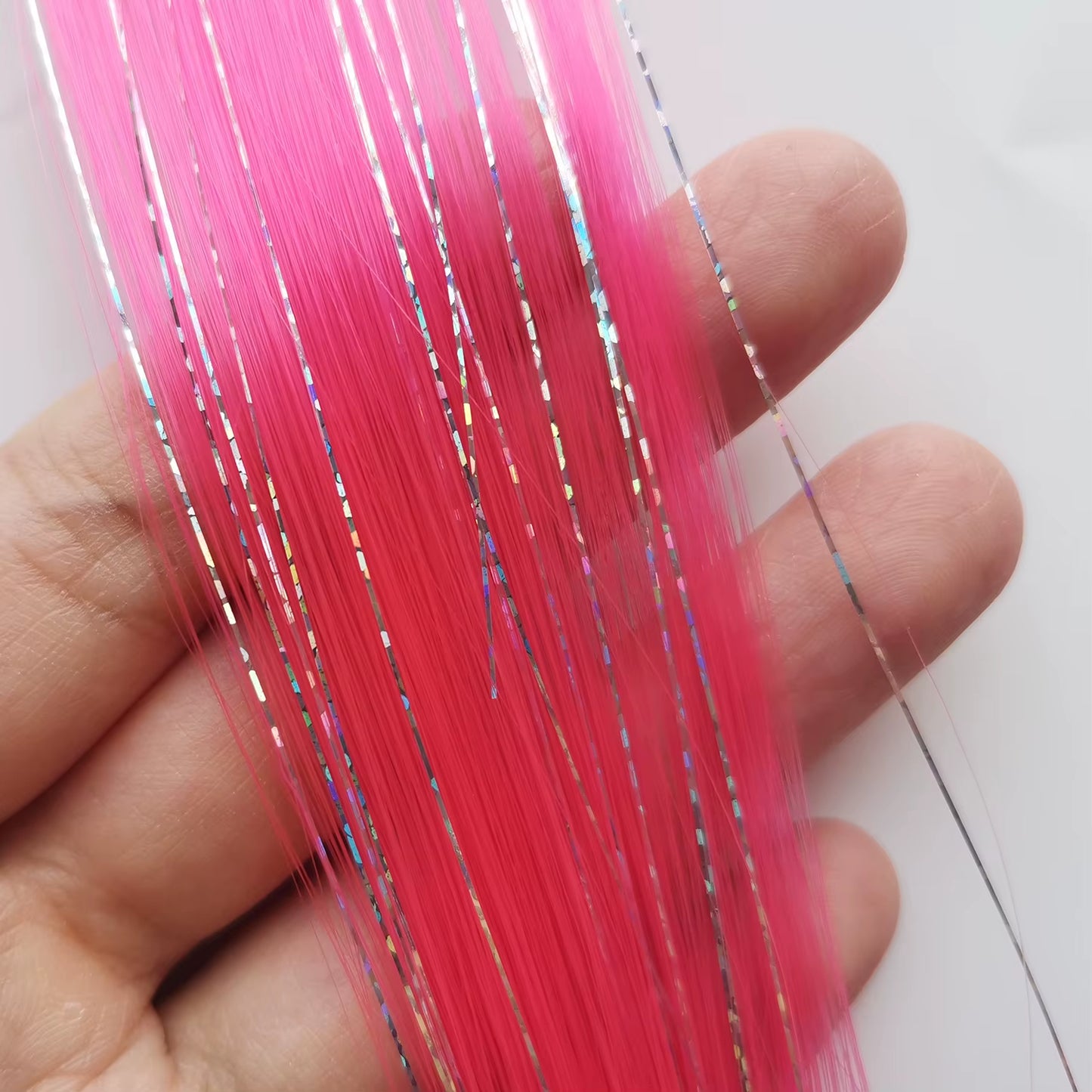 Clip in Colored Hair Extensions Mixed Silver Tinsels Synthetic Rainbow Hairpiece Holiday Party Highlights for Women Girls