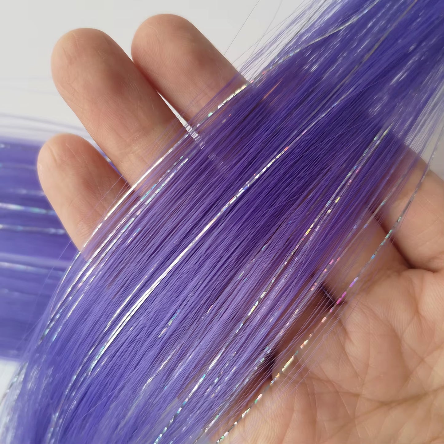 Clip in Colored Hair Extensions Mixed Silver Tinsels Synthetic Rainbow Hairpiece Holiday Party Highlights for Women Girls