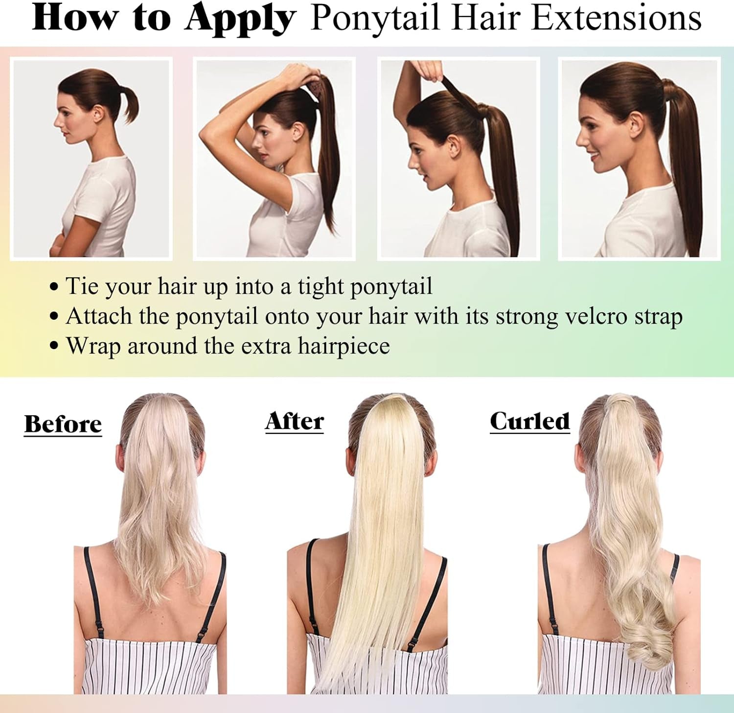 Blonde Ponytail Extension Human Hair Blonde Ponytail Extension for Women Wrap around Human Hair Ponytail Extensions Platinum Blonde 80G/Set 20 Inch