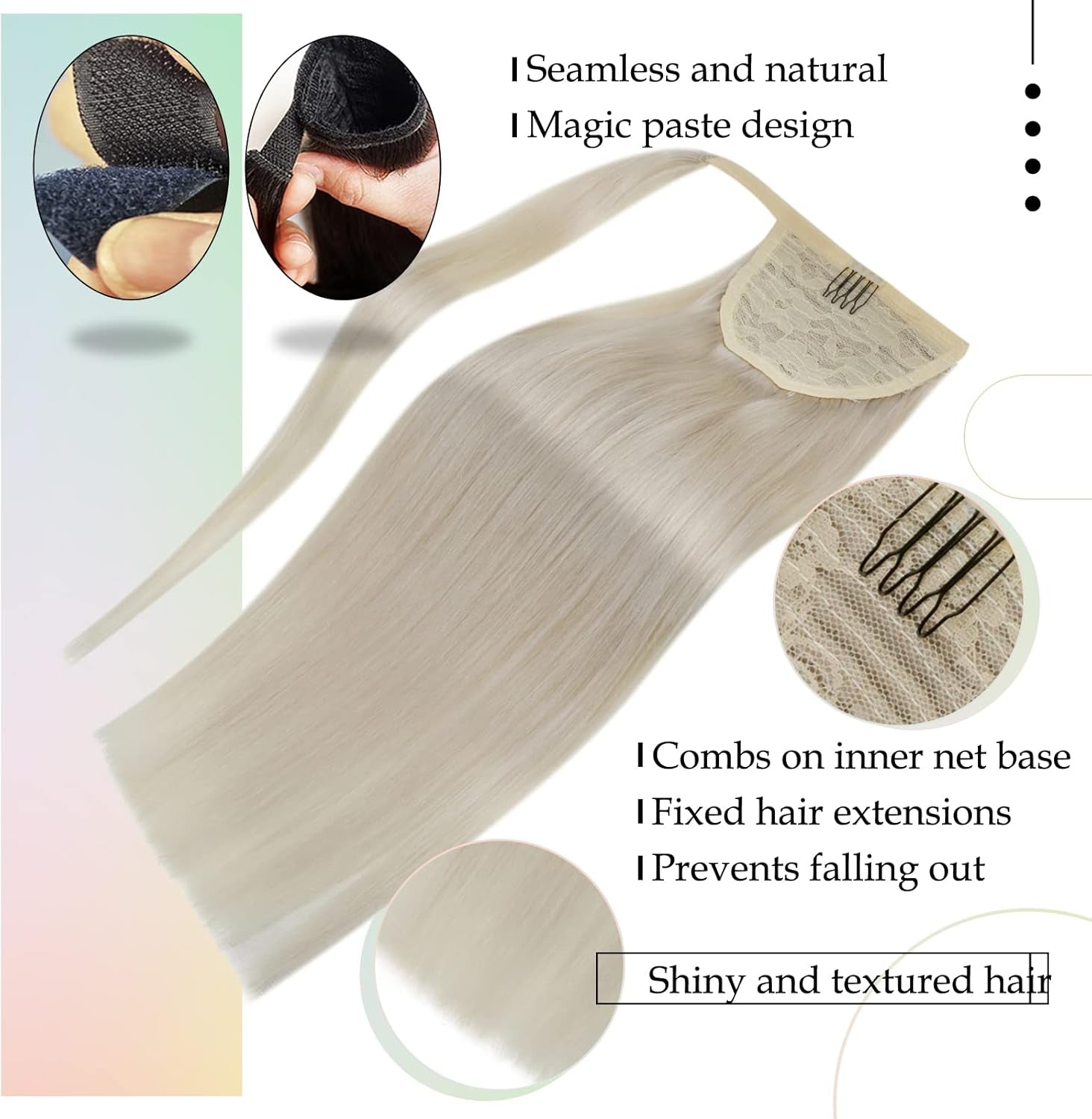 Blonde Ponytail Extension Human Hair Blonde Ponytail Extension for Women Wrap around Human Hair Ponytail Extensions Platinum Blonde 80G/Set 20 Inch