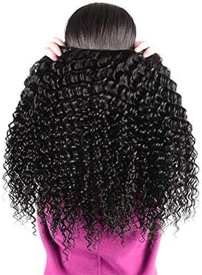 Deep Wave Remy Human Hair 3 Bundles Brazilian Virgin Hair Weave Bundles Deep Wave 12A Grade Unprocessed Hair Extensions Natural Black (Black, DEEP22 22 22)