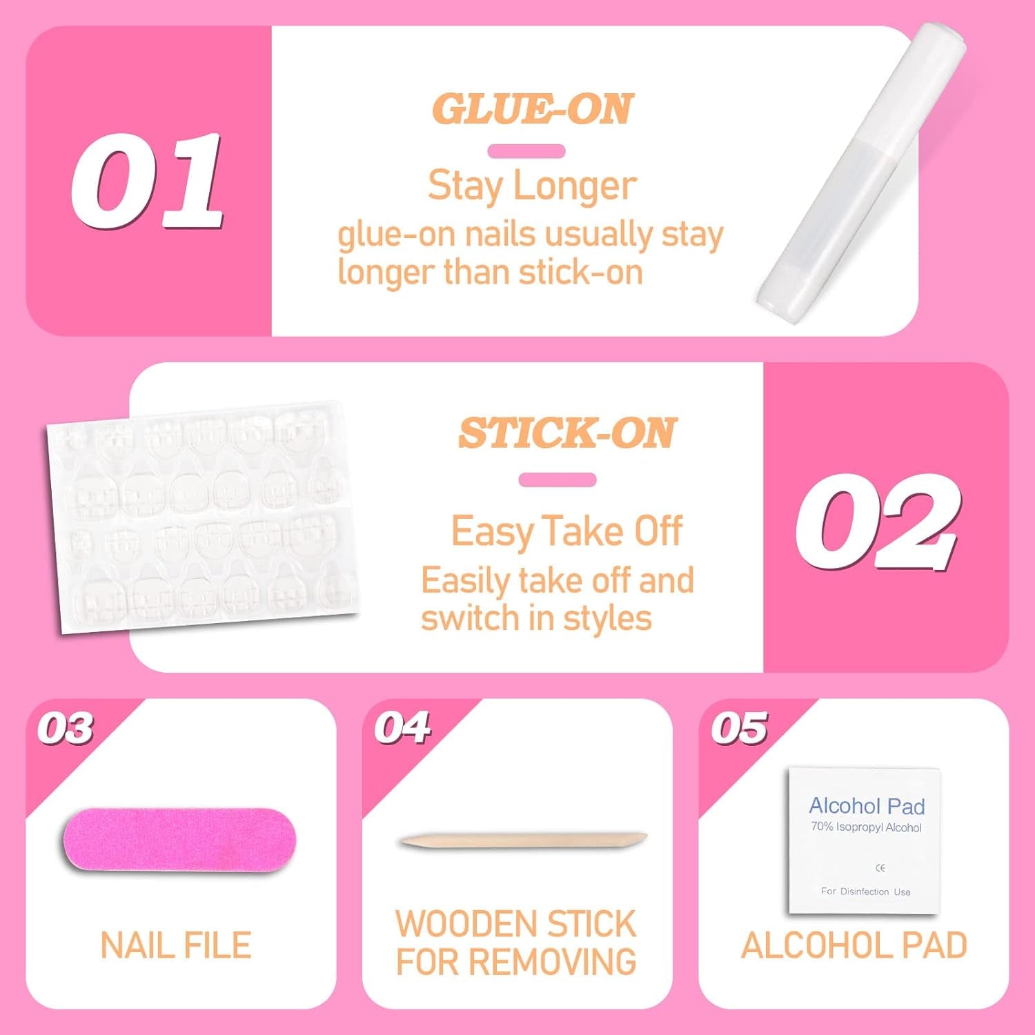 Press on Nails Short Long Almond Square Ballet Shape - Glue on Nails, Reusable False Nails for Women and Girls - 24PCS (Aurora Almond White)