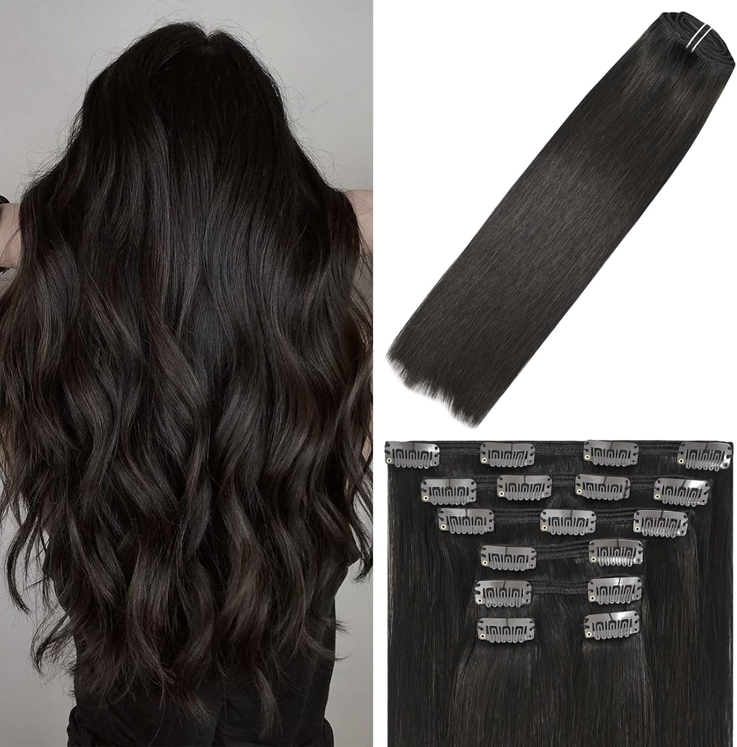 Dark Brown Hair Extensions for Women Clip in Extensions, 16 Inch 120G 7Pcs Brown Clip in Hair Extensions Real Human Hair, Soft Natural Straight Remy Human Hair Clip in Extensions