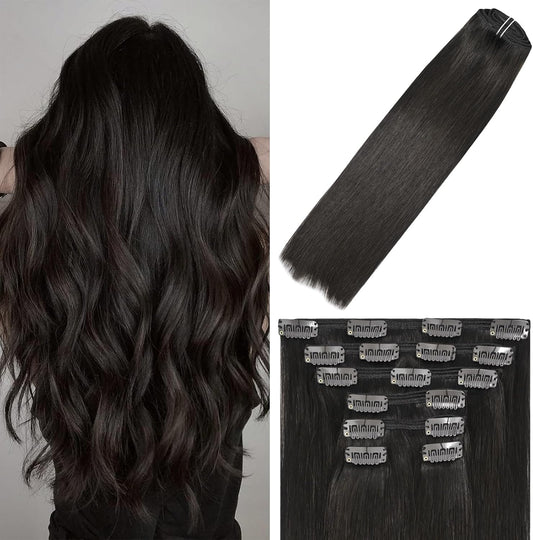 Dark Brown Hair Extensions for Women Clip in Extensions, 16 Inch 120G 7Pcs Brown Clip in Hair Extensions Real Human Hair, Soft Natural Straight Remy Human Hair Clip in Extensions