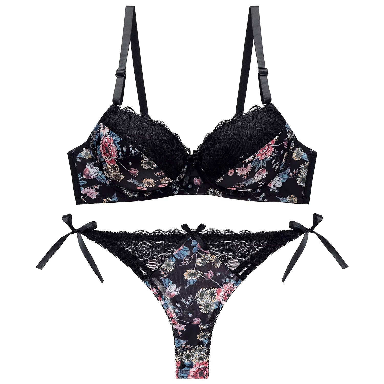 New Women Bra and Thong Set Push up Brassiere Underwear Femme Panties Lingerie Bralette