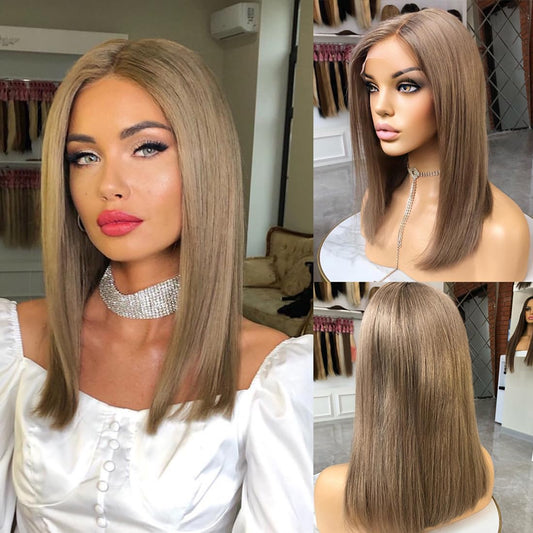 Ash Blonde Human Hair Wigs Short Light Brown Bob Wig 13X4 HD Transparent Lace Frontal Wig 180% Remy Brazilian Hair for Women Preplucked 12 Inches