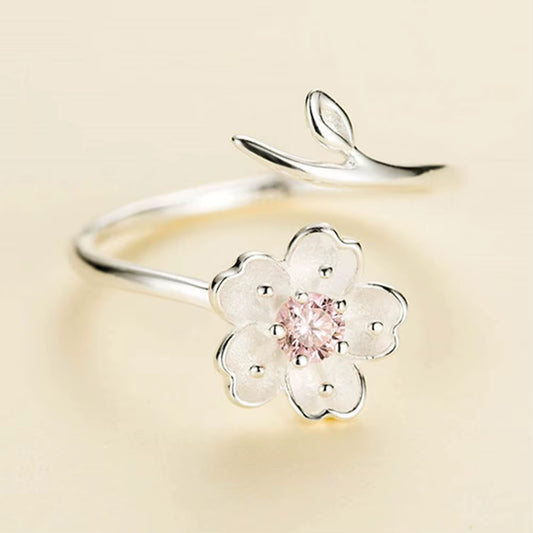 New Fashion Silver Color Poetic Daisy Cherry Blossom Finger Ring for Women Engagement Fashion Jewelry
