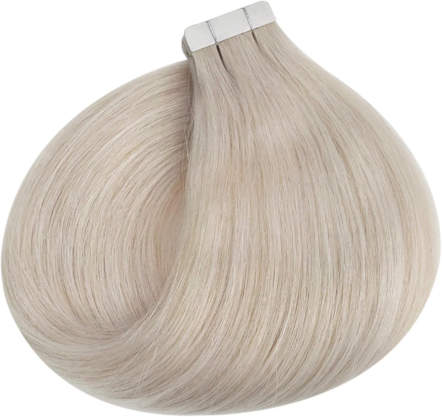 Tape in Hair Extensions Seamless Human Hair 12 Inch Tape in Natural Human Hair Extensions #60A White Blonde Tape in Invisible Hair Extensions 30Grams/20Pcs Tape Ins