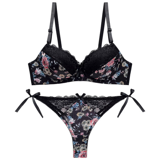 New Women Bra and Thong Set Push up Brassiere Underwear Femme Panties Lingerie Bralette