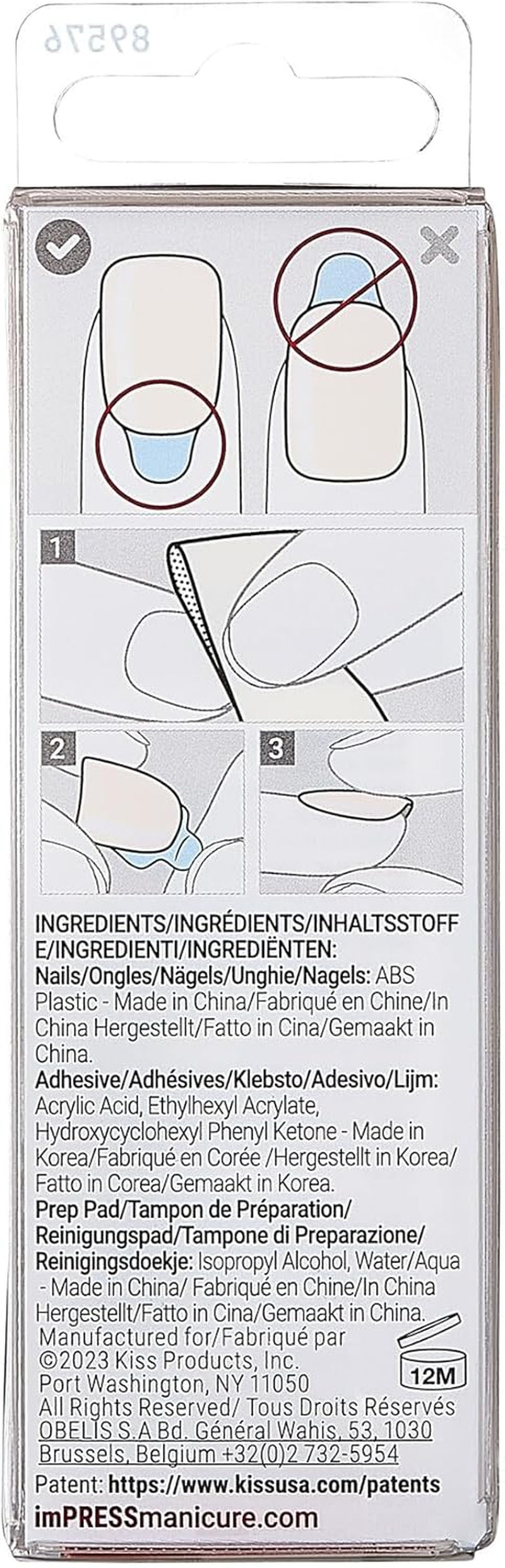 Impress No Glue Mani 30 Pcs Press on Nails, Medium Squoval Design Nail, Solid Pure White Print, Simple Peel & Press Easy Apply, Hassel-Free Removal, Essential Tools Included
