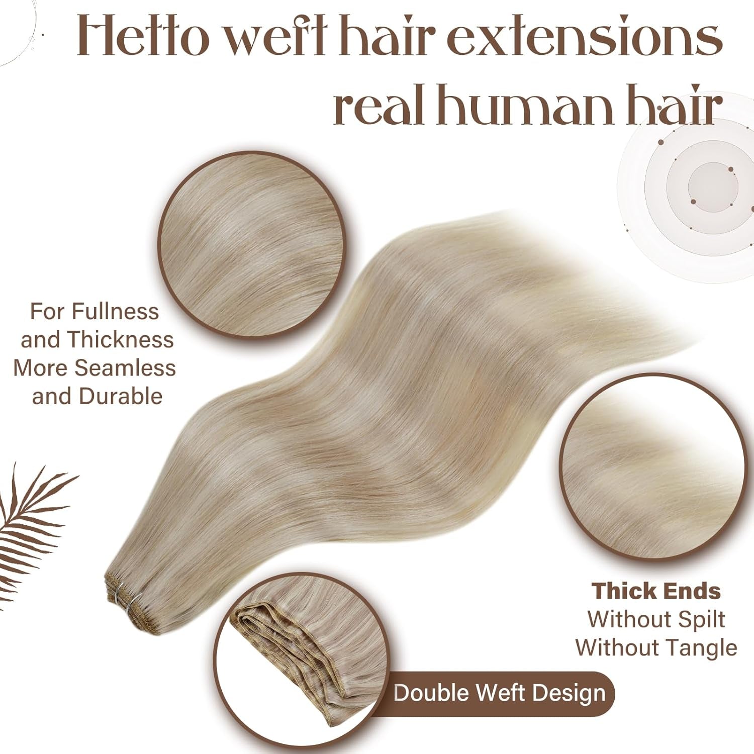 Blonde Weft Hair Extensions Human Hair Sew in Extensions Brazilian Hand Tied Human Hair Bundles #18/613 Blonde Hair Wefts Human Hair Weave 100G 18 Inch
