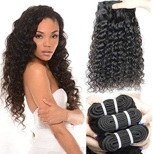 Deep Wave Remy Human Hair 3 Bundles Brazilian Virgin Hair Weave Bundles Deep Wave 12A Grade Unprocessed Hair Extensions Natural Black (Black, DEEP22 22 22)