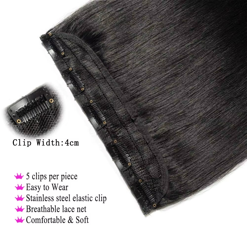 Clip in Human Hair Extensions One Piece 5 Clips 100% Real Human Hair Straight Soft One Piece Natural Human Hair Extensions 120G