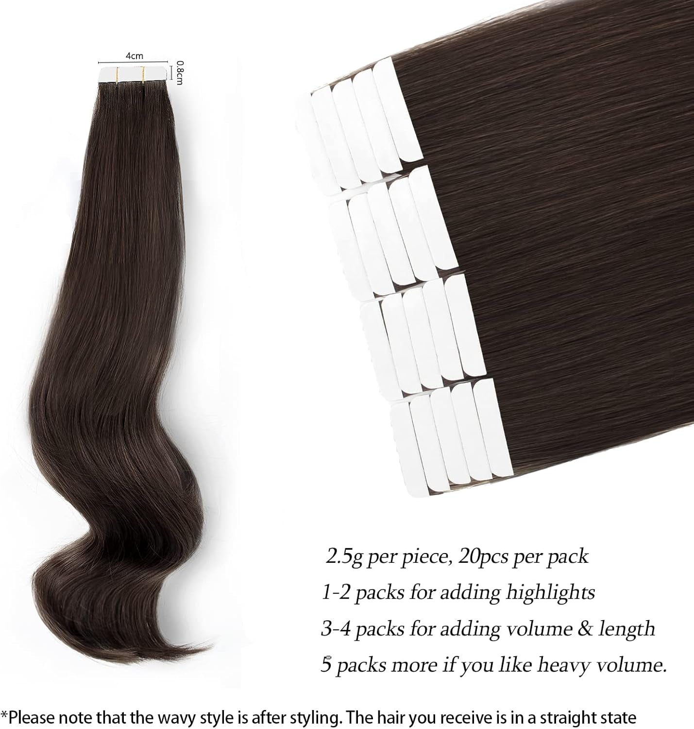 Semi-Permanent Tape Attached Real Remi-Remy Human Tape in Hair Extension 50G-20Pcs Invisible Seamless Reusable Glue in Skin Weft off Black Color 1B 18 Inch