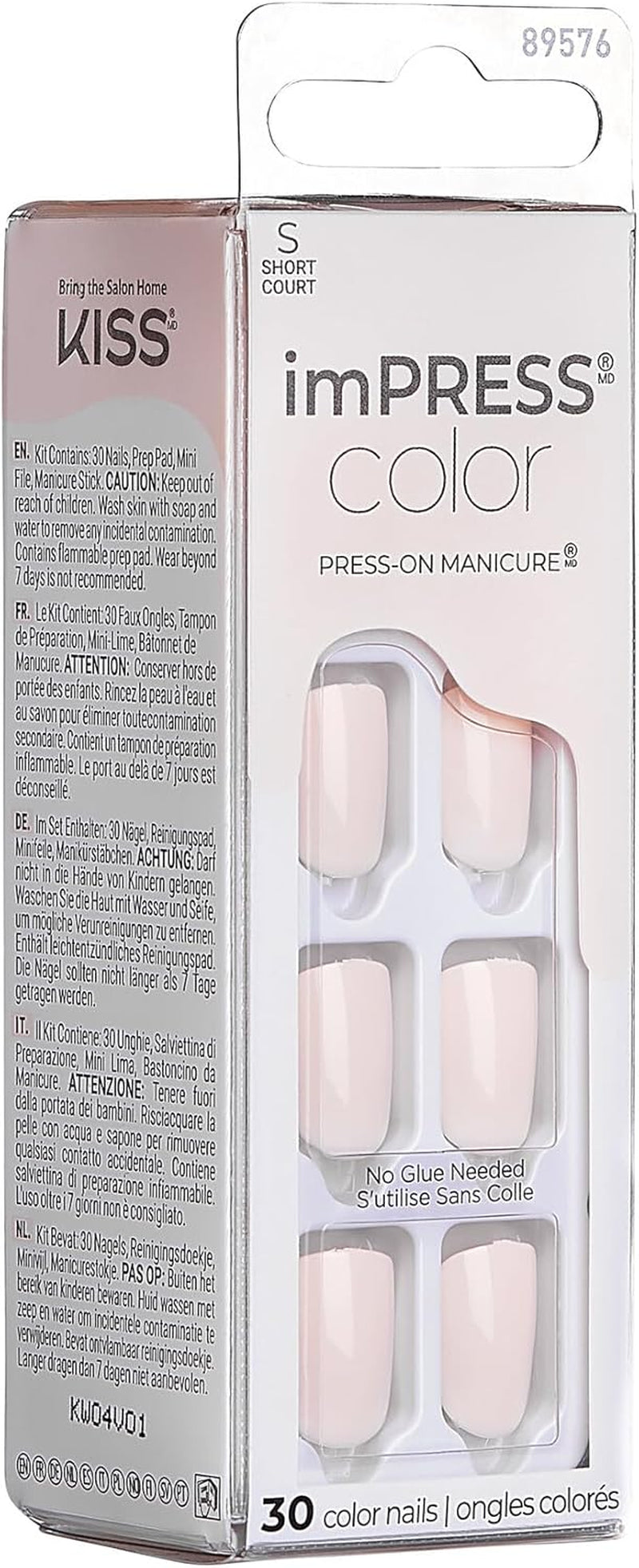 Impress No Glue Mani 30 Pcs Press on Nails, Medium Squoval Design Nail, Solid Pure White Print, Simple Peel & Press Easy Apply, Hassel-Free Removal, Essential Tools Included