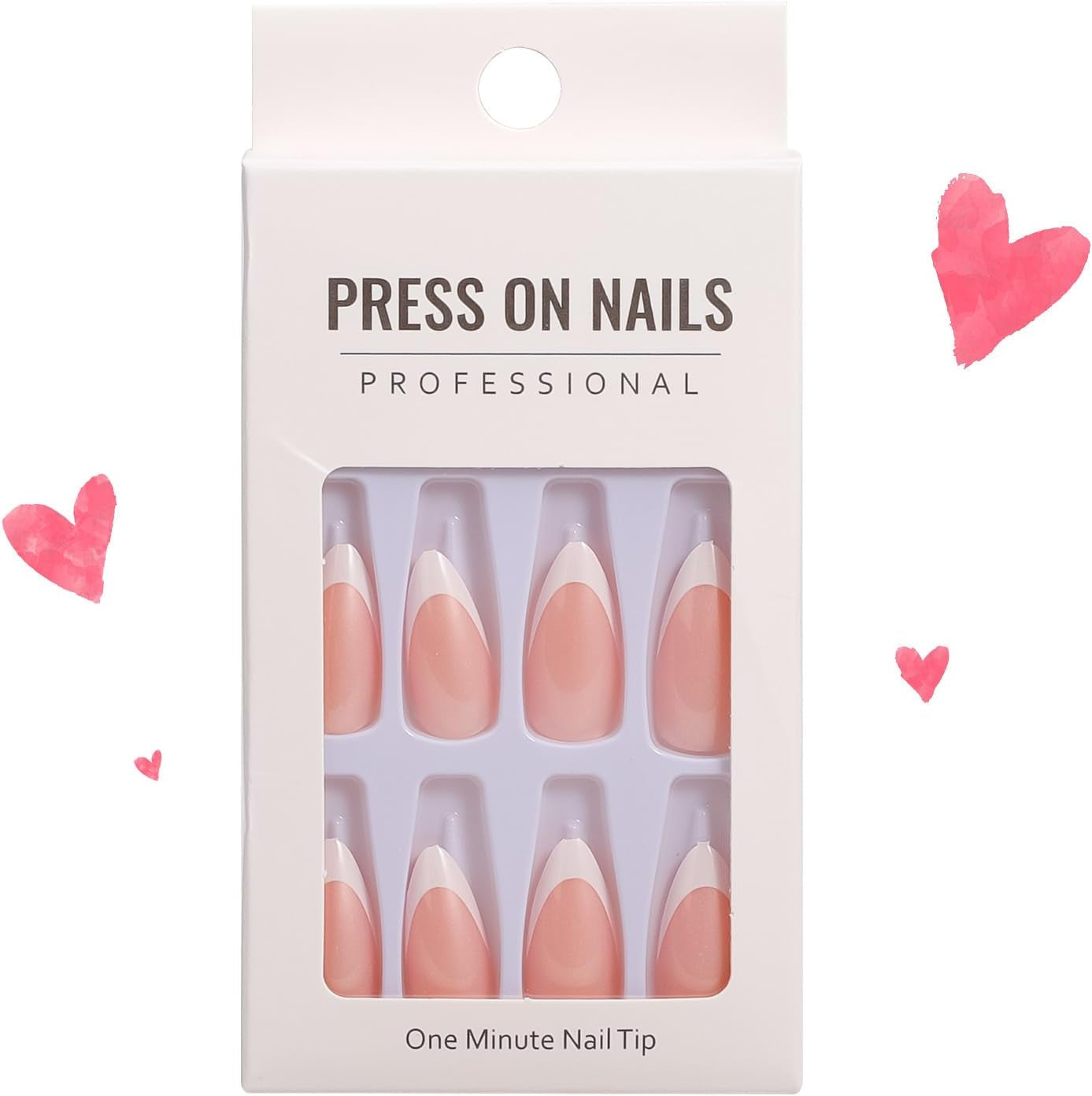 Press on Nails Short Long Almond Square Ballet Shape - Glue on Nails, Reusable False Nails for Women and Girls - 24PCS (Aurora Almond White)