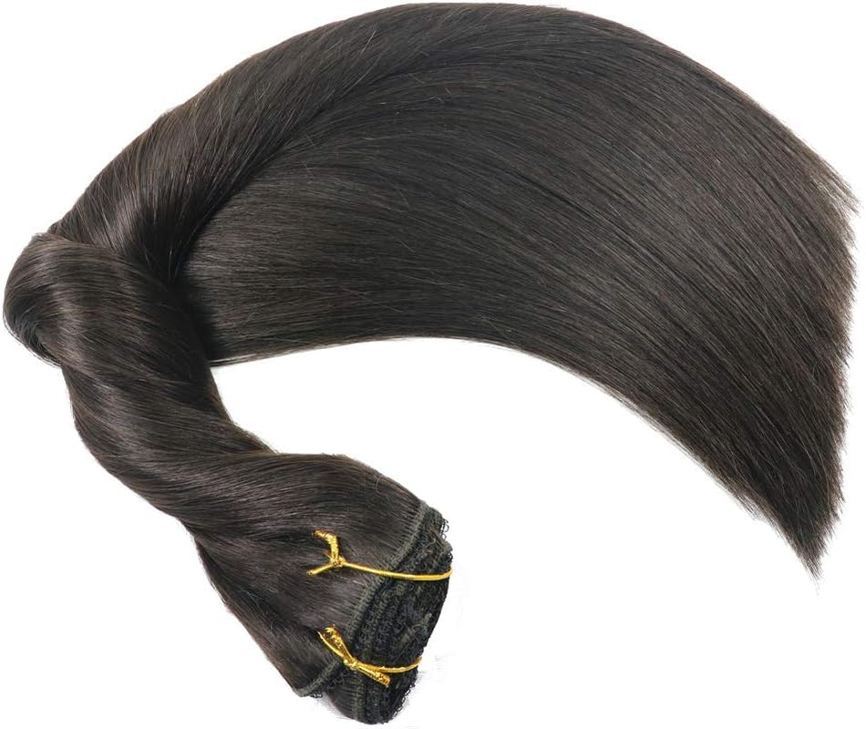 Real Human Remy Hair Lace Clip in Hair Extensions 16Inch Finsih at 16.5Inch 100G 7Pcs Color #1B off Black Double Wefted Thick Ends Silky Soft Long Lifespan Tangle Free Human Hair Extensions