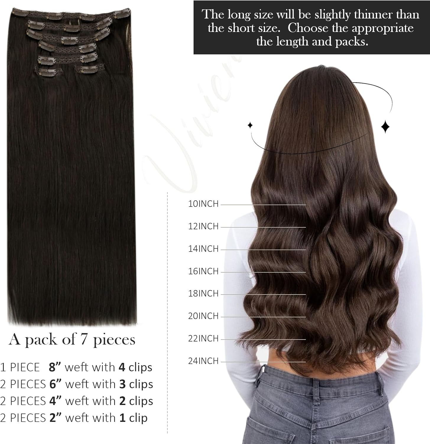 Brown Clip in Hair Extensions Human Hair Brown Human Hair Clip in Extensions Dark Brown Clip in Hair Extensions for Women Full Head 12 Inch #2 80G 7Pcs