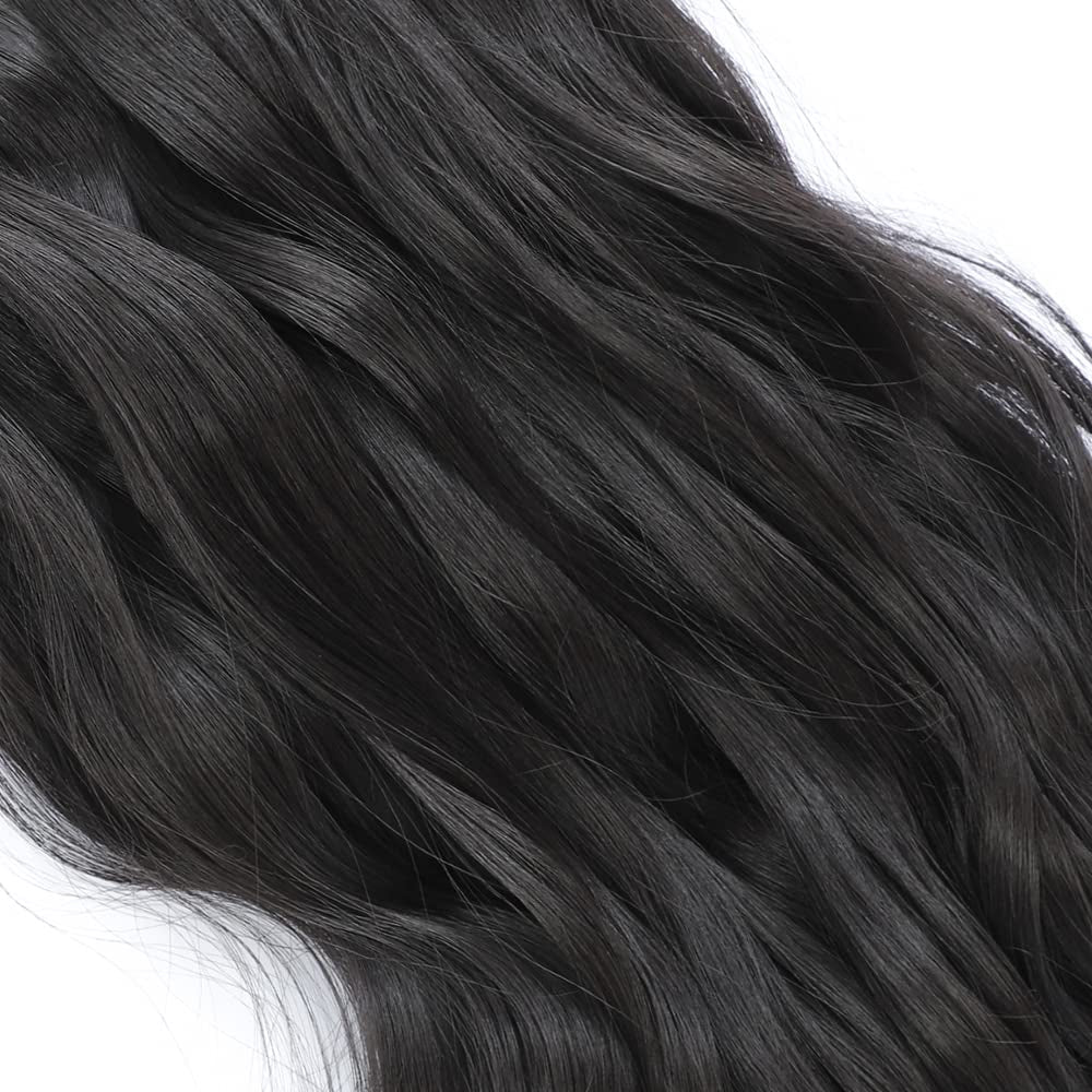 4PCS Clip in Hair Extensions 20Inch Black Hair Extensions Long Wavy Hair Extensions Clip Ins Synthetic Thick Hair Piece for Women(Black)