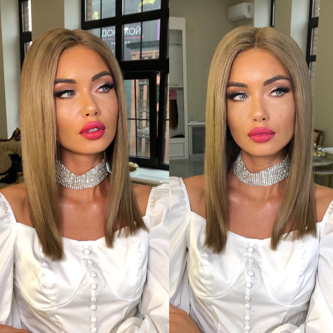 Ash Blonde Human Hair Wigs Short Light Brown Bob Wig 13X4 HD Transparent Lace Frontal Wig 180% Remy Brazilian Hair for Women Preplucked 12 Inches
