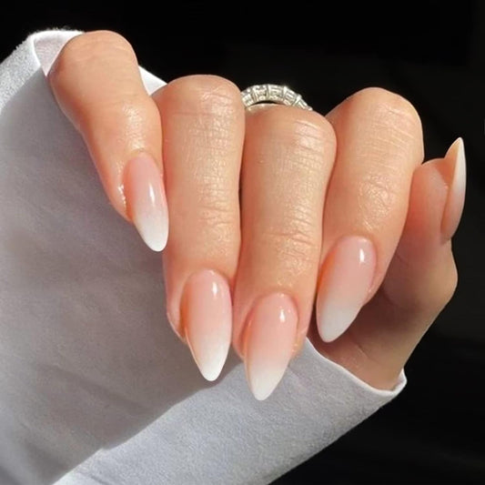 French Press on Nails - Pink Press on Nails Short Almond Nail Tips, Christmas Stocking Stuffers Gitfs for Women 24 Pcs Stick on Nails with Nail Glue, Supremely Fit & Natural Reusable Nails in 12 Sizes