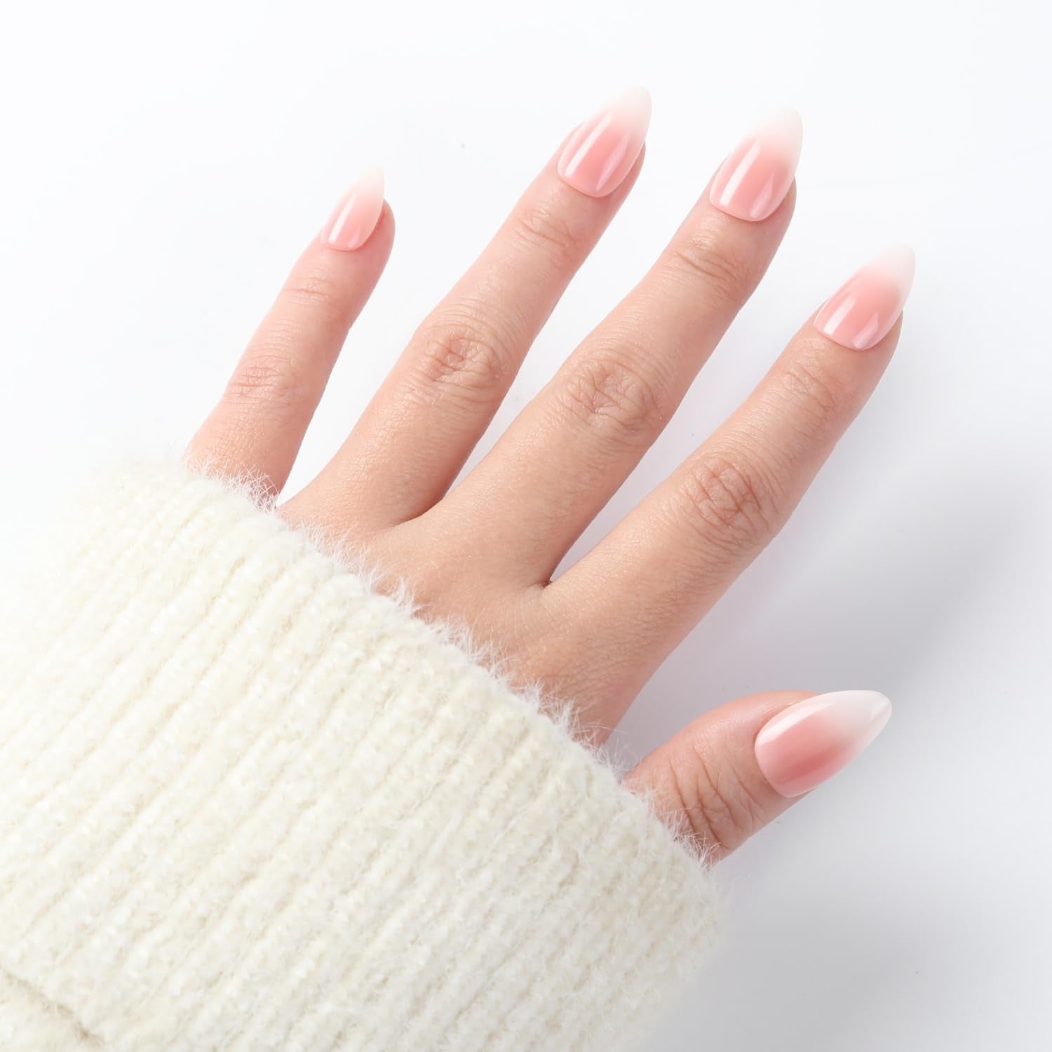 Press on Nails Kit, 30 Premium Quality Reusable Acrylic Fake False Gel Press on Nail Tips, Nude Short Almond-Ombre Vanilla