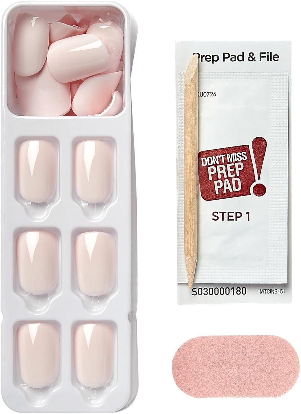Impress No Glue Mani 30 Pcs Press on Nails, Medium Squoval Design Nail, Solid Pure White Print, Simple Peel & Press Easy Apply, Hassel-Free Removal, Essential Tools Included