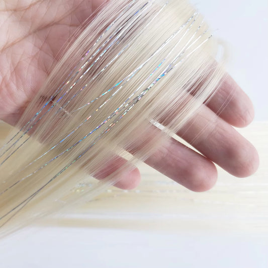 Clip in Colored Hair Extensions Mixed Silver Tinsels Synthetic Rainbow Hairpiece Holiday Party Highlights for Women Girls