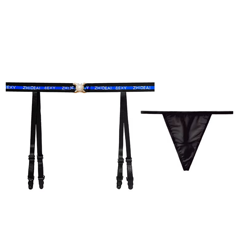 Women Sexy Lace Transparent Garters Belt Seamless Intimate Underwear Pearl Massage Panties with Suspender Belt for Stockings
