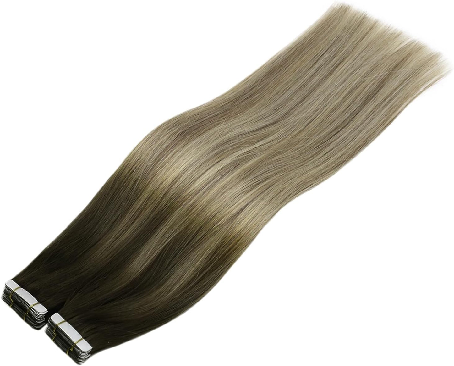 Tape in Hair Extensions Invisible Tape in Hair Extensions Human Hair 20Inch Dark Brown with Blonde Balayage Human Hair Tape in Extensions for Women 20Pcs
